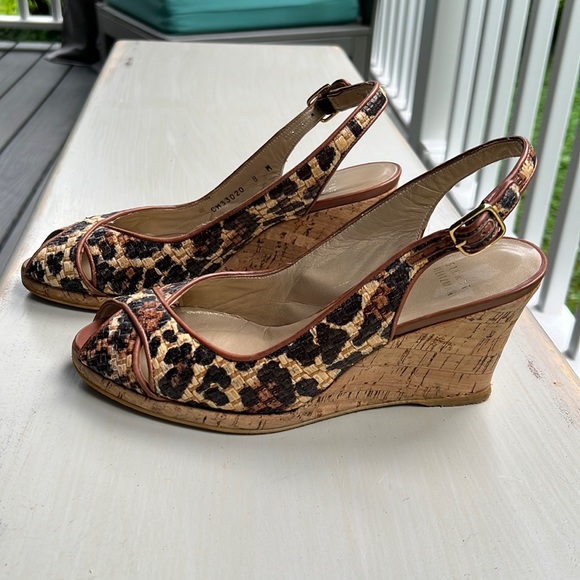 Stuart Weitzman Leopard Cork Wedges sz 8